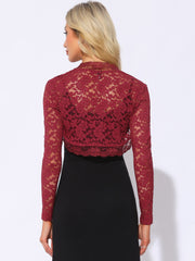 Floral Lace Long Sleeve Open Front Cropped Bolero Shrugs
