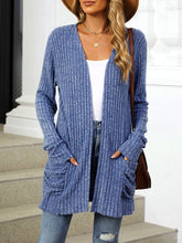 Cozy Knit Solid Color Pocket Long Sleeve Mid Length Casual Cardigan