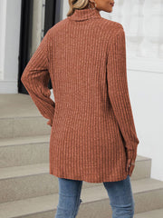 Solid Color Mock Neck Long Sleeve Tunic Blouse