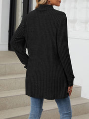 Solid Color Mock Neck Long Sleeve Tunic Blouse