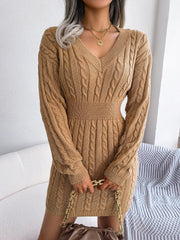 Twist Knit Long Sleeves Bodycon Mini Sweater Dress