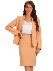 2pc Business Collarless Blazer and Pencil Skirt Suit Sets