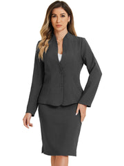 2pc Business Collarless Blazer and Pencil Skirt Suit Sets