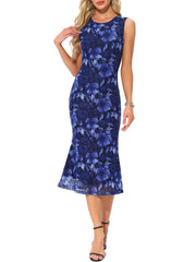 Mesh Floral Sleeveless Bodycon Cocktail Midi Dress