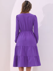 Lantern Sleeve Pocketed Ruffled Tiered A-Line Midi Dress