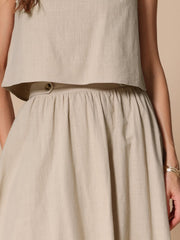 2 Pieces Cotton Sleeveless Cropped Top & Midi A-Line Skirt Set
