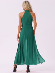 Sleeveless Halter Neck Belted Elegant Wedding Cocktail Dressy Jumpsuits