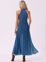 Sleeveless Halter Neck Belted Elegant Wedding Cocktail Dressy Jumpsuits
