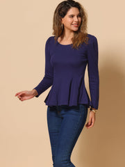 Long Sleeve Scoop Neck Casual Peplum Blouse