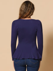 Long Sleeve Scoop Neck Casual Peplum Blouse