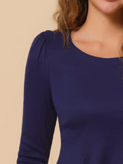 Long Sleeve Scoop Neck Casual Peplum Blouse