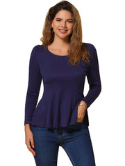 Long Sleeve Scoop Neck Casual Peplum Blouse