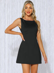 Sleeveless Mini Backless Boat Neck A-line Tank Dress