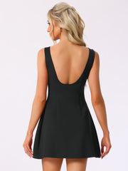 Sleeveless Mini Backless Boat Neck A-line Tank Dress
