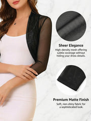 Semi Sheer Mesh Elegant 3/4 Sleeve Stretchy Cropped Bolero Shrugs