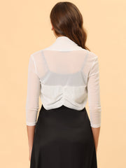 Semi Sheer Mesh Elegant 3/4 Sleeve Stretchy Cropped Bolero Shrugs