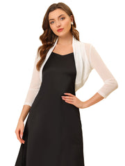 Semi Sheer Mesh Elegant 3/4 Sleeve Stretchy Cropped Bolero Shrugs