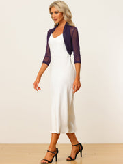 Semi Sheer Mesh Elegant 3/4 Sleeve Stretchy Cropped Bolero Shrugs