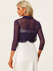 Semi Sheer Mesh Elegant 3/4 Sleeve Stretchy Cropped Bolero Shrugs