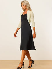 Semi Sheer Mesh Elegant 3/4 Sleeve Stretchy Cropped Bolero Shrugs