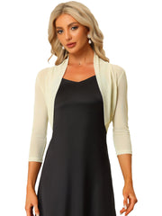 Semi Sheer Mesh Elegant 3/4 Sleeve Stretchy Cropped Bolero Shrugs