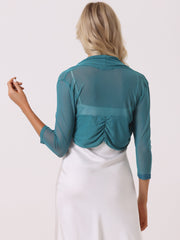 Semi Sheer Mesh Elegant 3/4 Sleeve Stretchy Cropped Bolero Shrugs