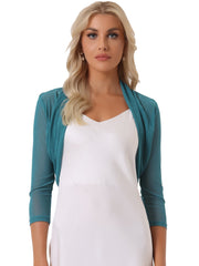 Semi Sheer Mesh Elegant 3/4 Sleeve Stretchy Cropped Bolero Shrugs