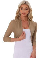Semi Sheer Mesh Elegant 3/4 Sleeve Stretchy Cropped Bolero Shrugs