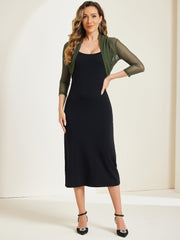 Semi Sheer Mesh 3/4 Sleeve Stretchy Cropped Bolero Shrug