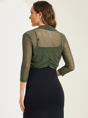 Semi Sheer Mesh 3/4 Sleeve Stretchy Cropped Bolero Shrug