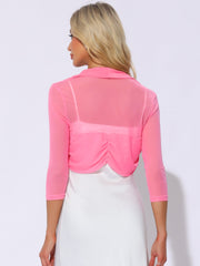 Semi Sheer Mesh Elegant 3/4 Sleeve Stretchy Cropped Bolero Shrugs