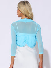Semi Sheer Mesh 3/4 Sleeve Stretchy Cropped Bolero Shrug