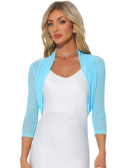 Semi Sheer Mesh 3/4 Sleeve Stretchy Cropped Bolero Shrug
