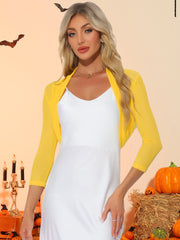 Semi Sheer Mesh Elegant 3/4 Sleeve Stretchy Cropped Bolero Shrugs