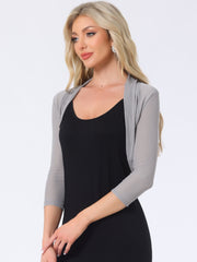 Semi Sheer Mesh Elegant 3/4 Sleeve Stretchy Cropped Bolero Shrugs