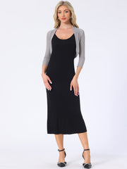 Semi Sheer Mesh Elegant 3/4 Sleeve Stretchy Cropped Bolero Shrugs
