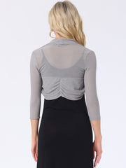 Semi Sheer Mesh Elegant 3/4 Sleeve Stretchy Cropped Bolero Shrugs