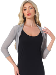 Semi Sheer Mesh Elegant 3/4 Sleeve Stretchy Cropped Bolero Shrugs