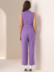 Elegant Office Work Sleeveless Belted Long Jumpsuit