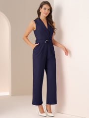 Elegant Office Work Sleeveless Belted Long Jumpsuit