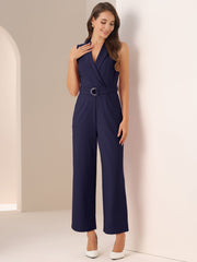 Elegant Office Work Sleeveless Belted Long Jumpsuit