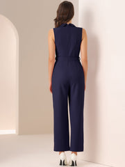 Elegant Office Work Sleeveless Belted Long Jumpsuit