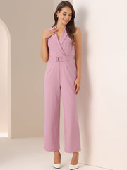 Elegant Office Work Sleeveless Belted Long Jumpsuit