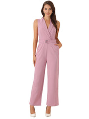 Elegant Office Work Sleeveless Belted Long Jumpsuit