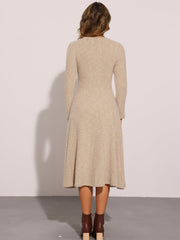 Casual Square Neck A-Line Pockets Midi Knitted Sweater Dress
