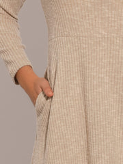 Casual Square Neck A-Line Pockets Midi Knitted Sweater Dress