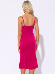 Spaghetti Straps V Neck Fishtail Cocktail Velvet Midi Dress