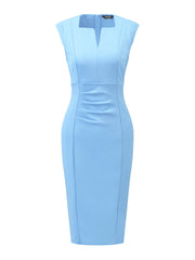 Sheath Pencil Sleeveless Pleated Front Elegant Business Dress
