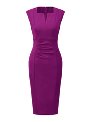 Sheath Pencil Sleeveless Pleated Front Elegant Business Dress