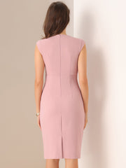 Sheath Pencil Sleeveless Pleated Front Elegant Business Dress